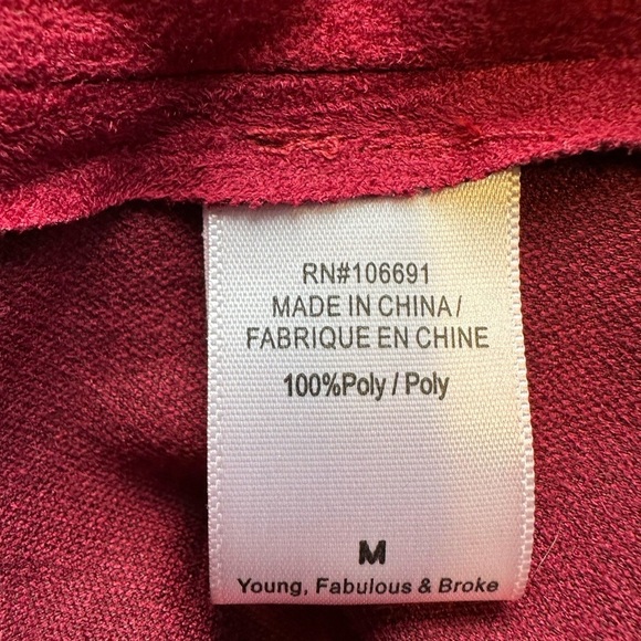 Young Fabulous &‎ Broke Off the Shoulder Wine Colored Faux Suede Blouse Size M - Picture 4 of 4